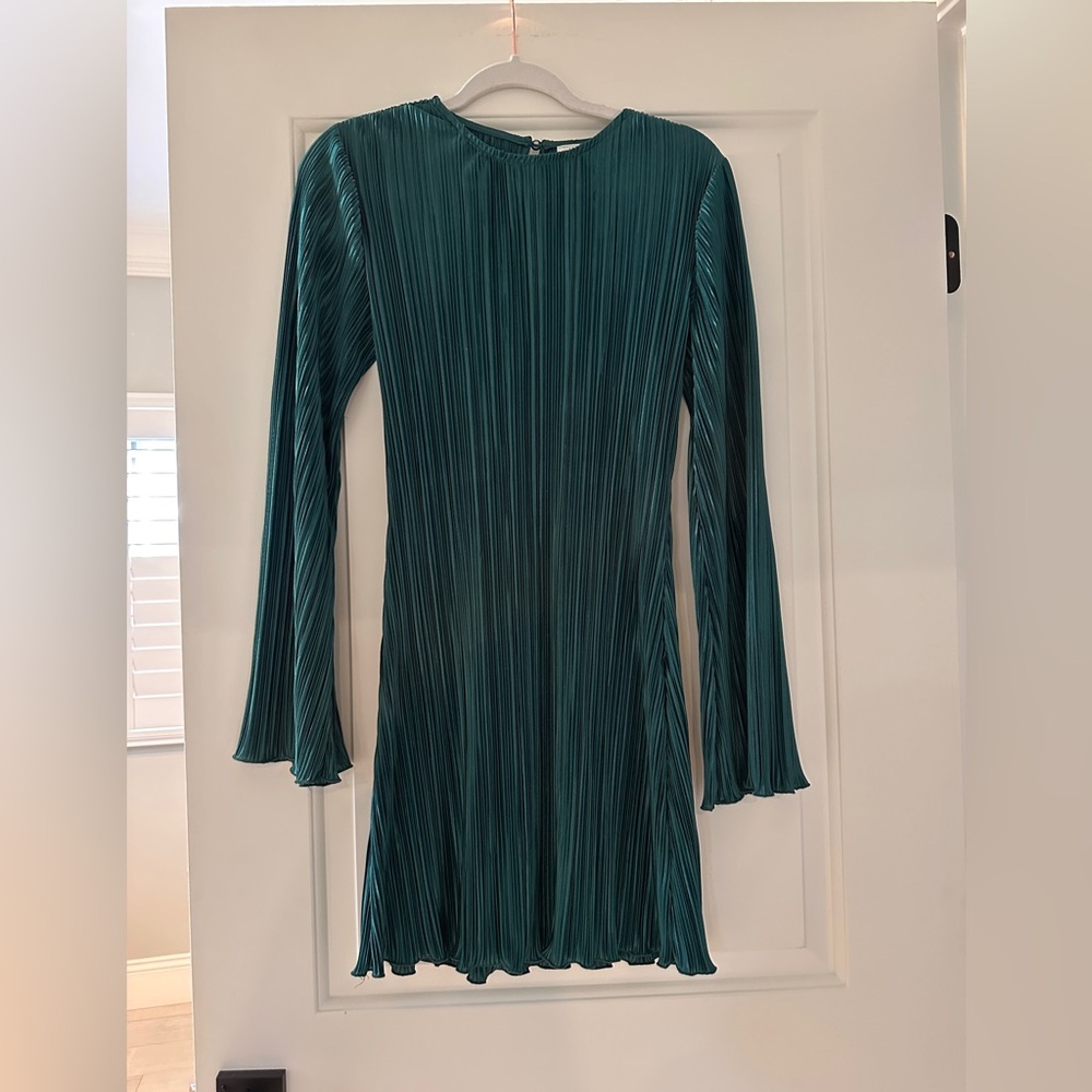12th Tribe Teal Pleated Long Sleeve Dress